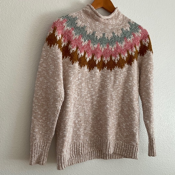 L.L. Bean Women's Cotton Ragg Sweater Funnelneck Pullover Fair Isle - Picture 4 of 7